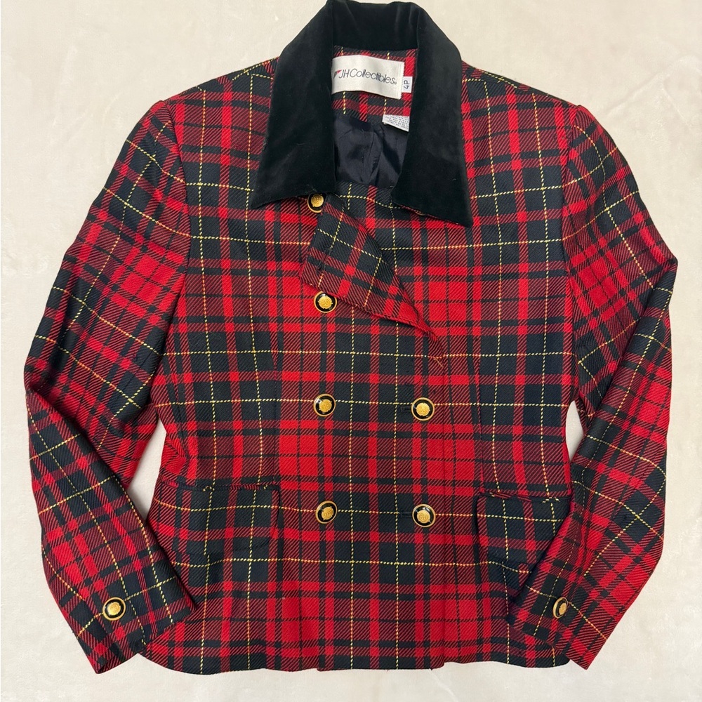 Vintage JH Collectibles Red Plaid Tartan Blazer